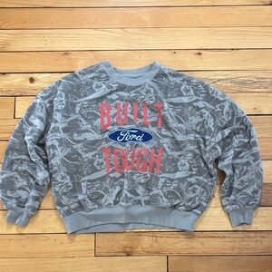 Ford Greenish/Gray Crewneck Sweatshirt with Red 'Built Tough' and Blue Logo